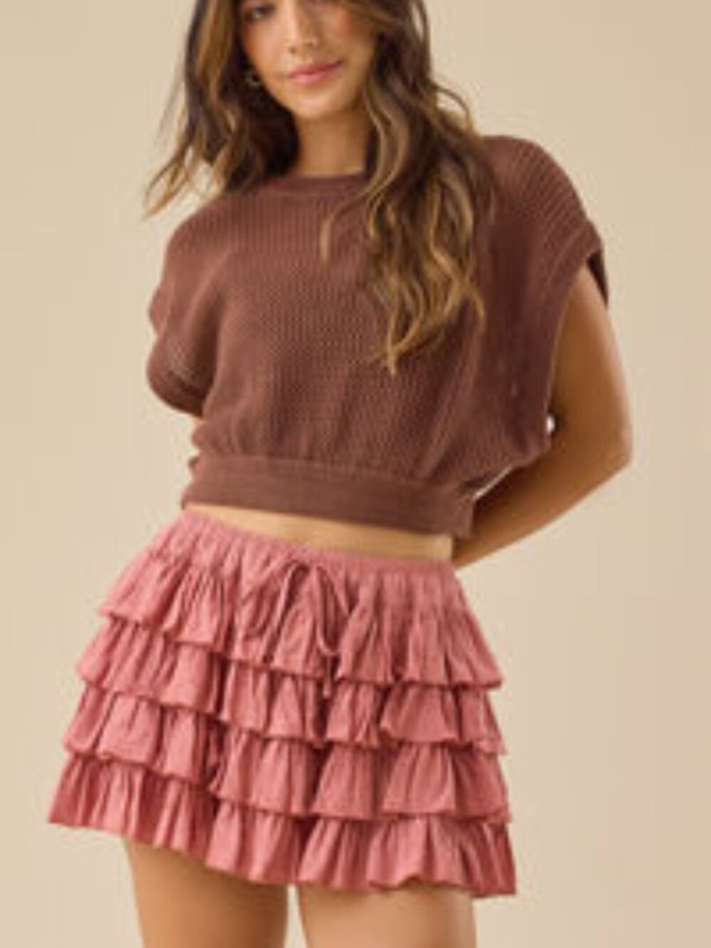 Altar'd State Claira Tiered Ruffle Rose Mini Skort